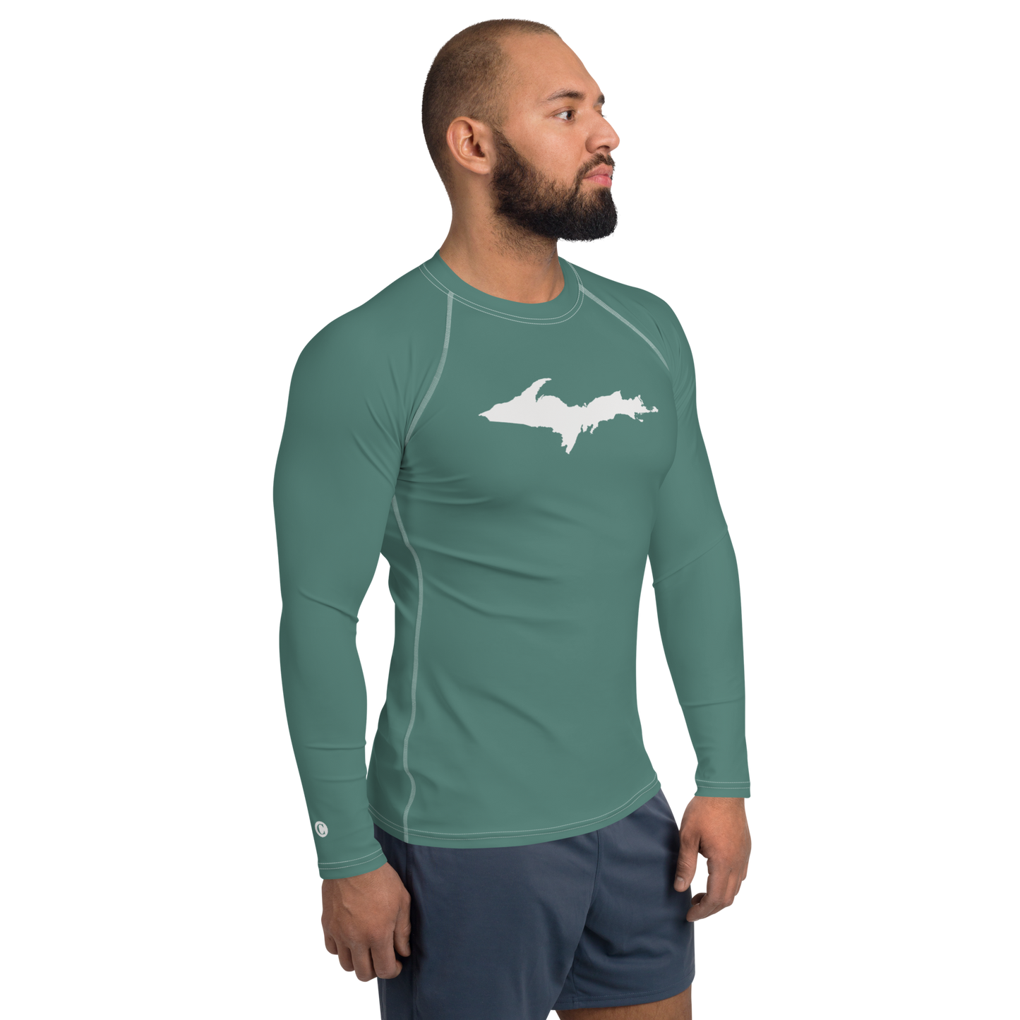 Michigan Upper Peninsula Rash Guard (w/ UP Outline) | Men's - Copper Green