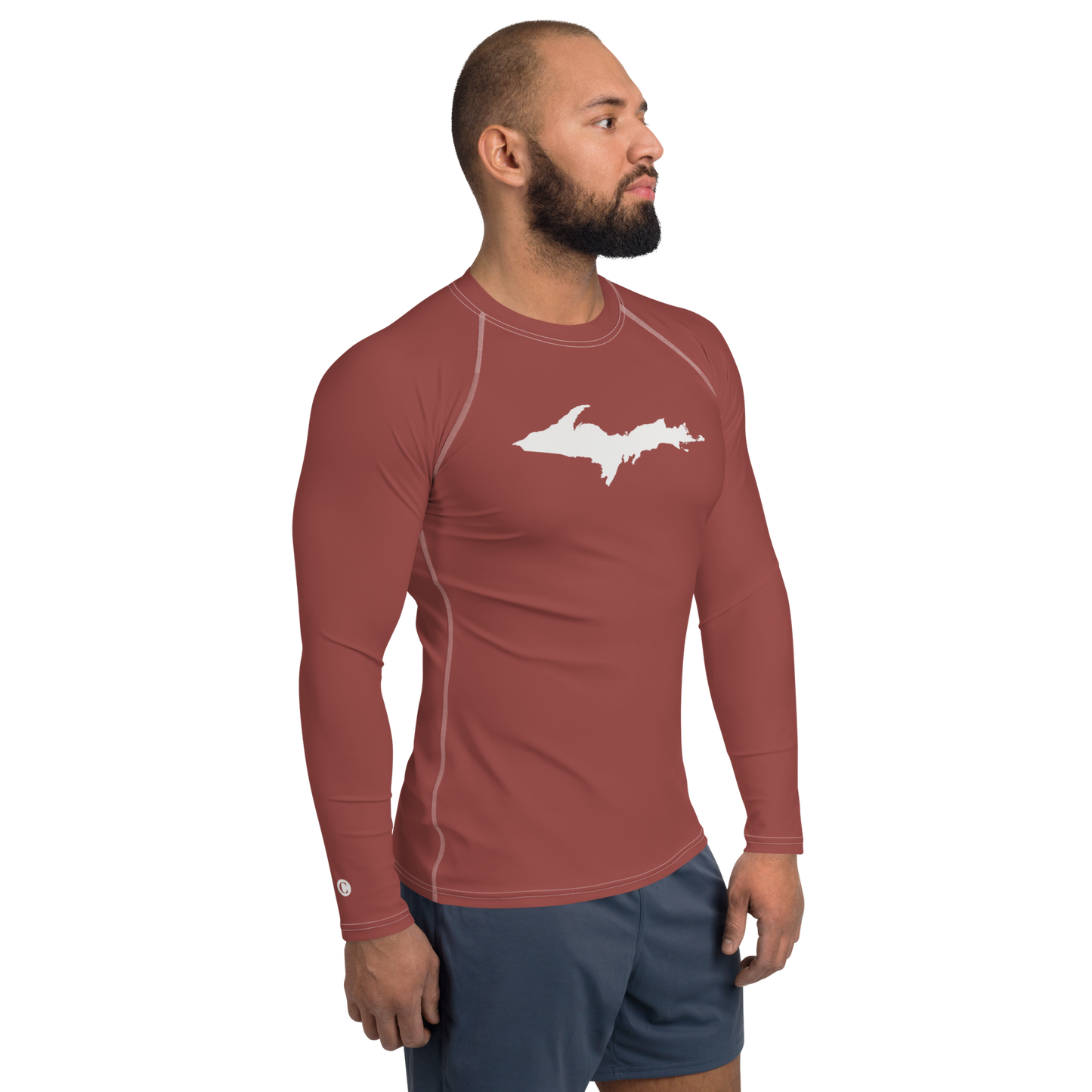 Michigan Upper Peninsula Rash Guard (w/ UP Outline) | Men's - Ore Dock Red