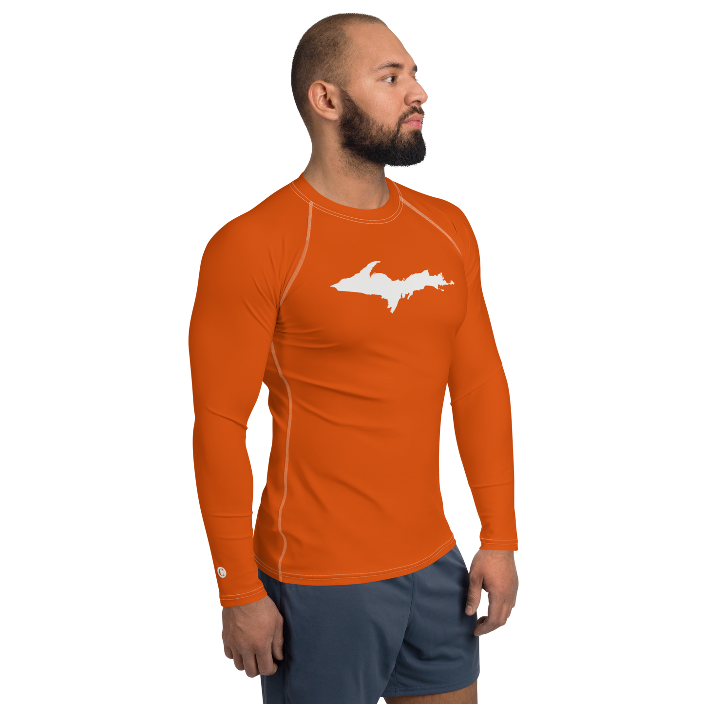 Michigan Upper Peninsula Rash Guard (w/ UP Outline) | Men's - Maple Leaf Orange