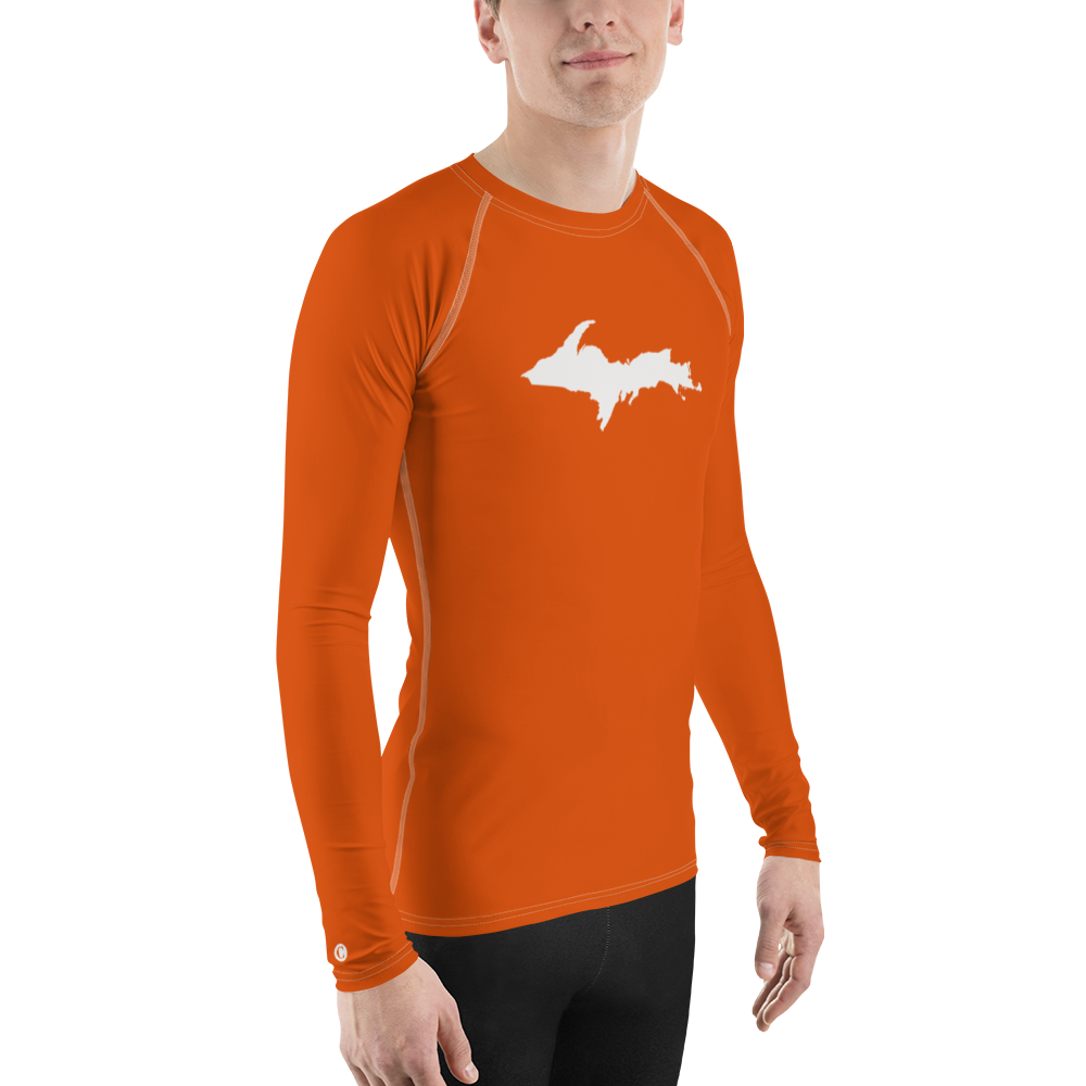 Michigan Upper Peninsula Rash Guard (w/ UP Outline) | Men's - Maple Leaf Orange