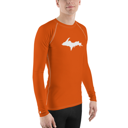 Michigan Upper Peninsula Rash Guard (w/ UP Outline) | Men's - Maple Leaf Orange