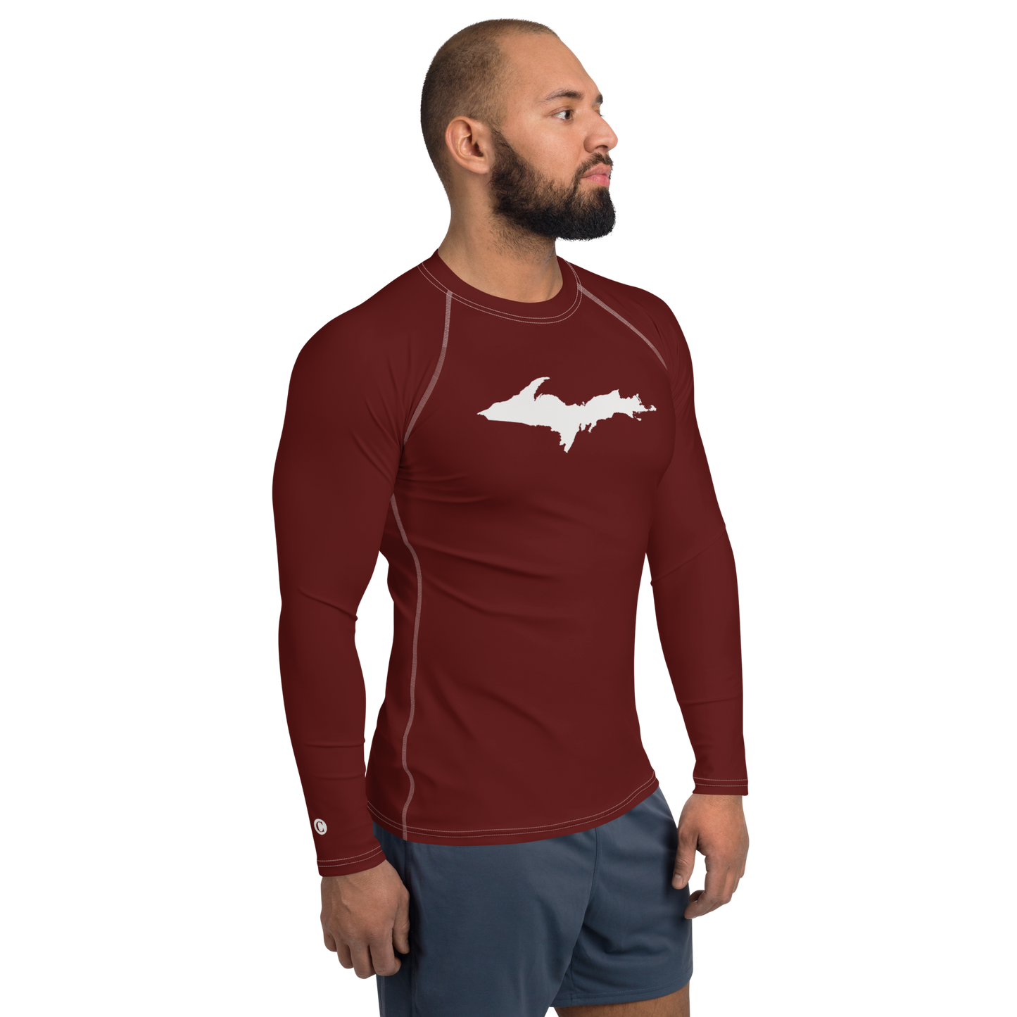 Michigan Upper Peninsula Rash Guard (w/ UP Outline) | Men's - Cherrywood Color