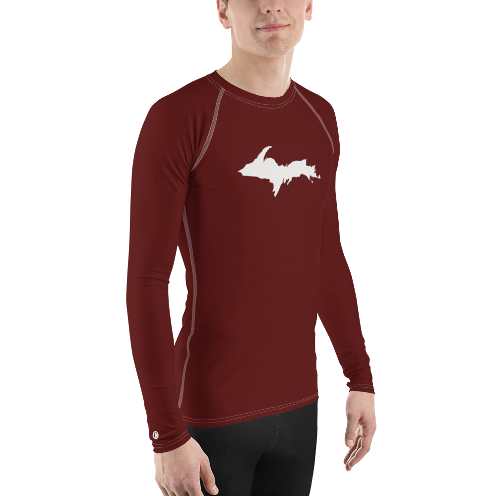 Michigan Upper Peninsula Rash Guard (w/ UP Outline) | Men's - Cherrywood Color