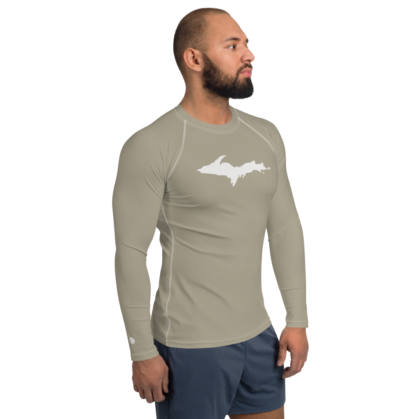 Michigan Upper Peninsula Rash Guard (w/ UP Outline) | Men's - Petoskey Stone Beige