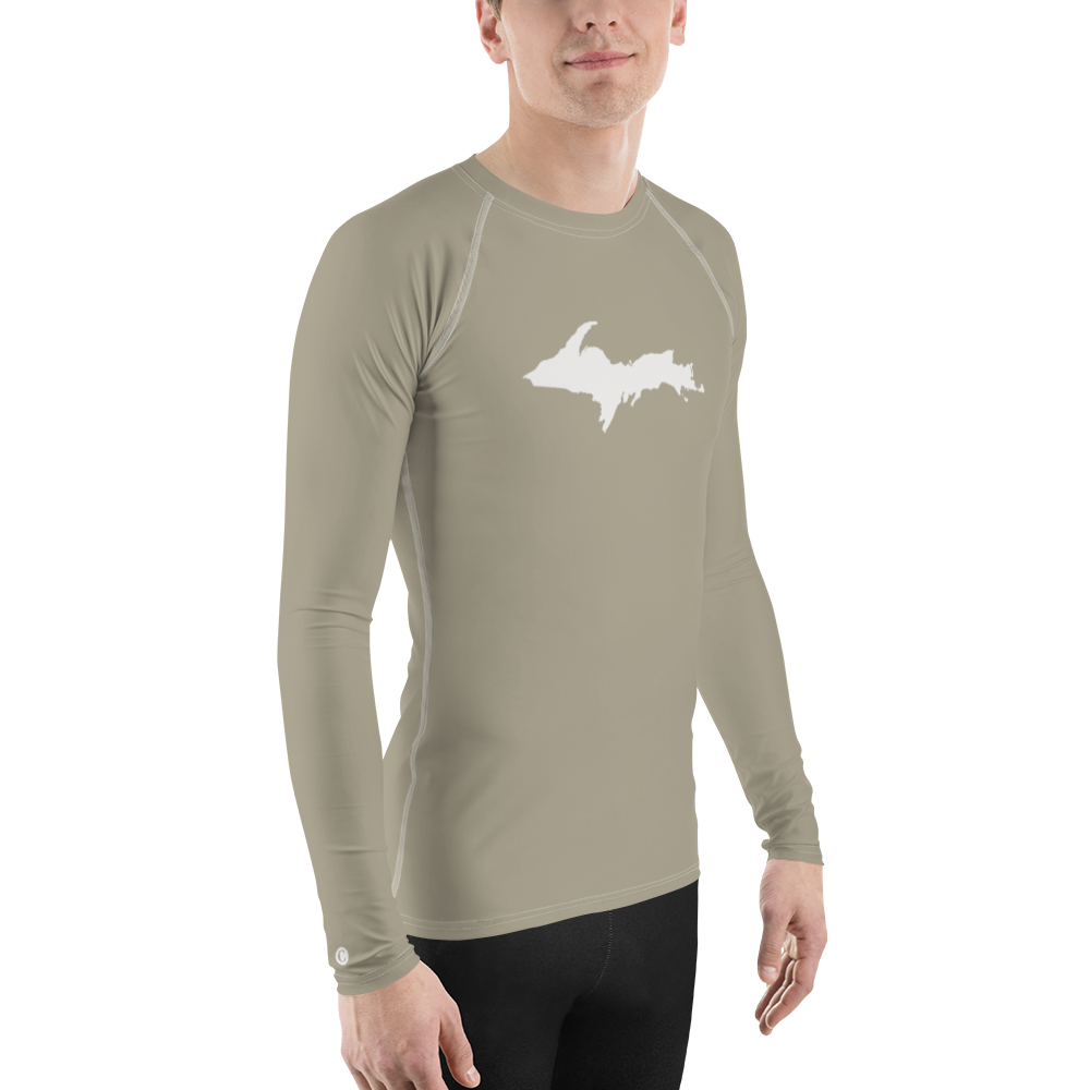 Michigan Upper Peninsula Rash Guard (w/ UP Outline) | Men's - Petoskey Stone Beige