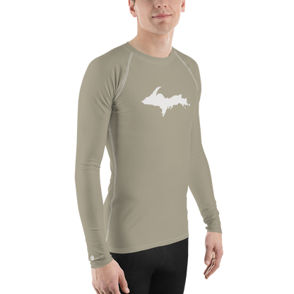 Michigan Upper Peninsula Rash Guard (w/ UP Outline) | Men's - Petoskey Stone Beige