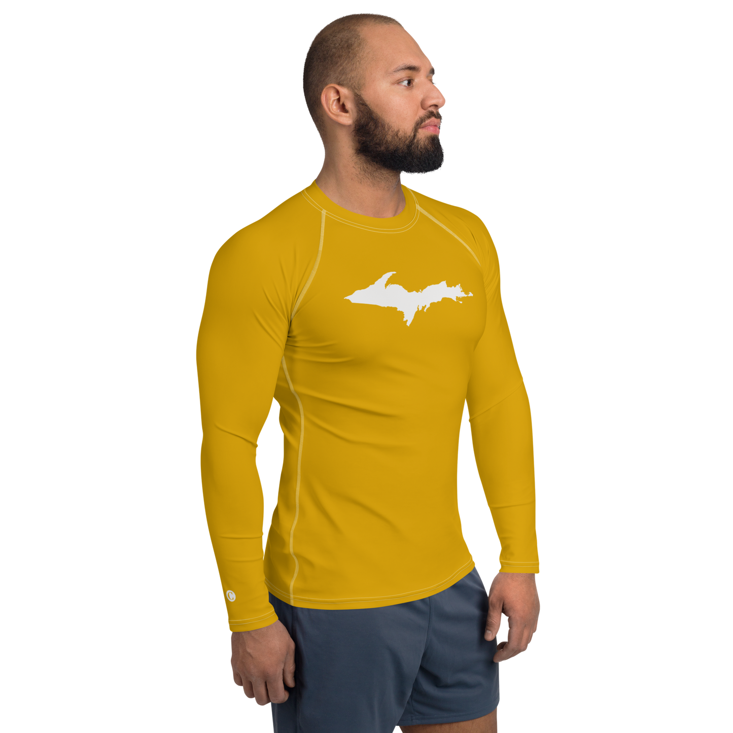 Michigan Upper Peninsula Rash Guard (w/ UP Outline) | Men's - Gold