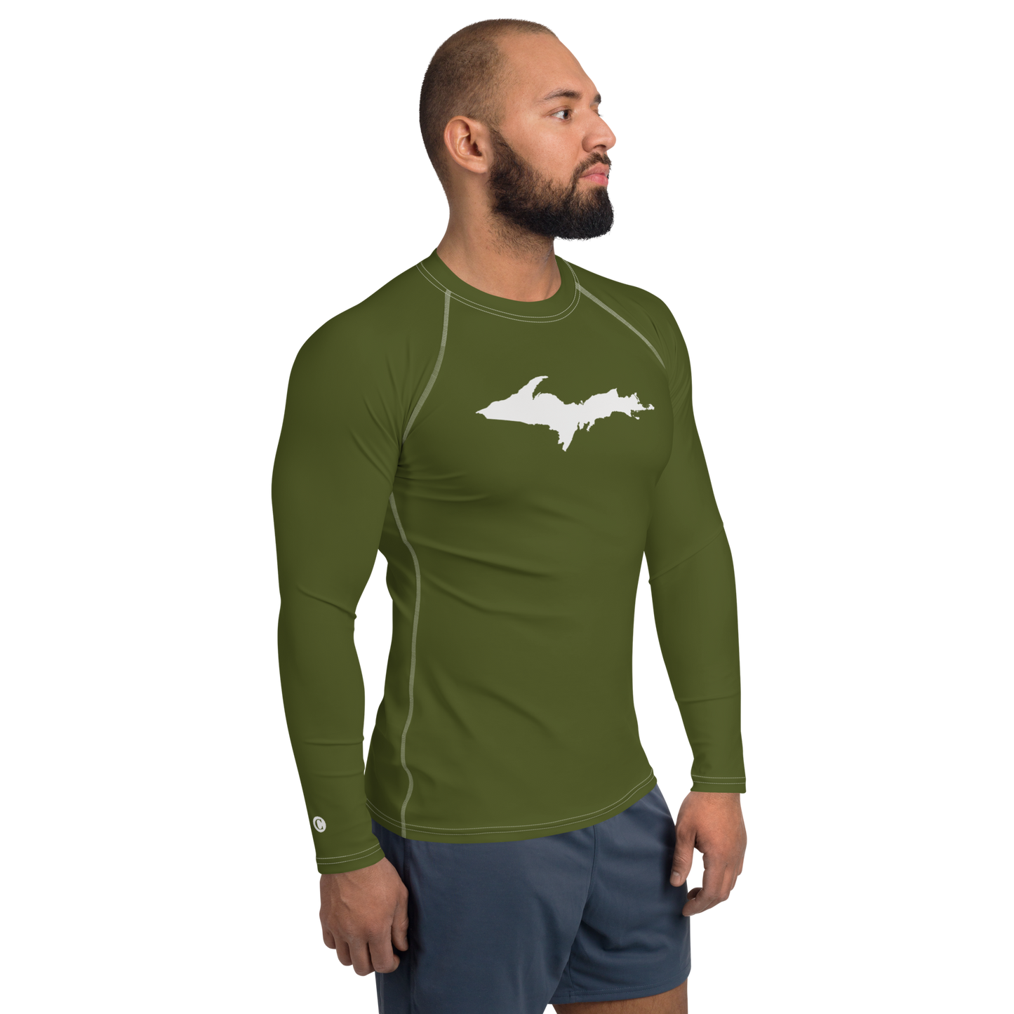 Michigan Upper Peninsula Rash Guard (w/ UP Outline) | Men's - Army Green