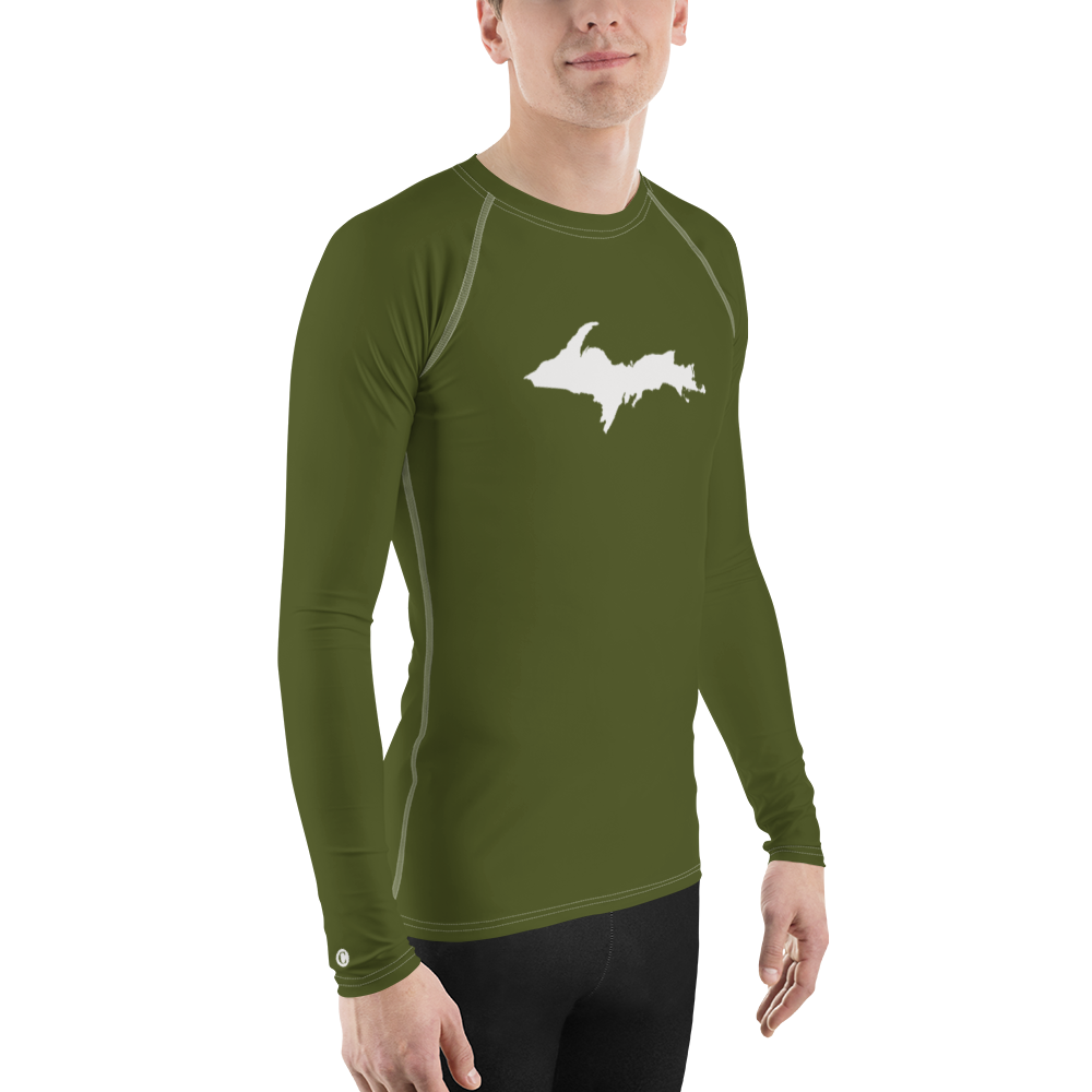 Michigan Upper Peninsula Rash Guard (w/ UP Outline) | Men's - Army Green