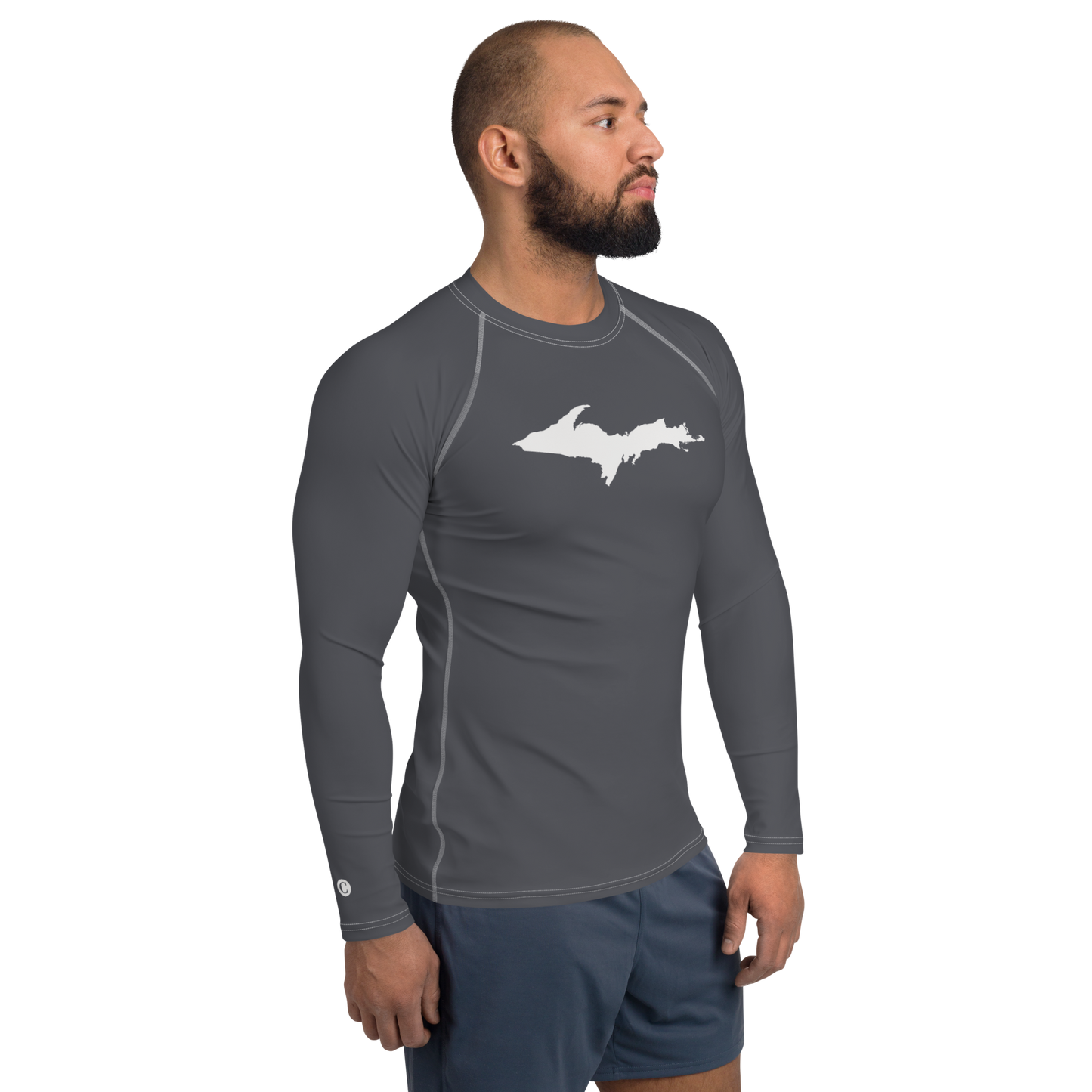 Michigan Upper Peninsula Rash Guard (w/ UP Outline) | Men's - Iron Ore Grey