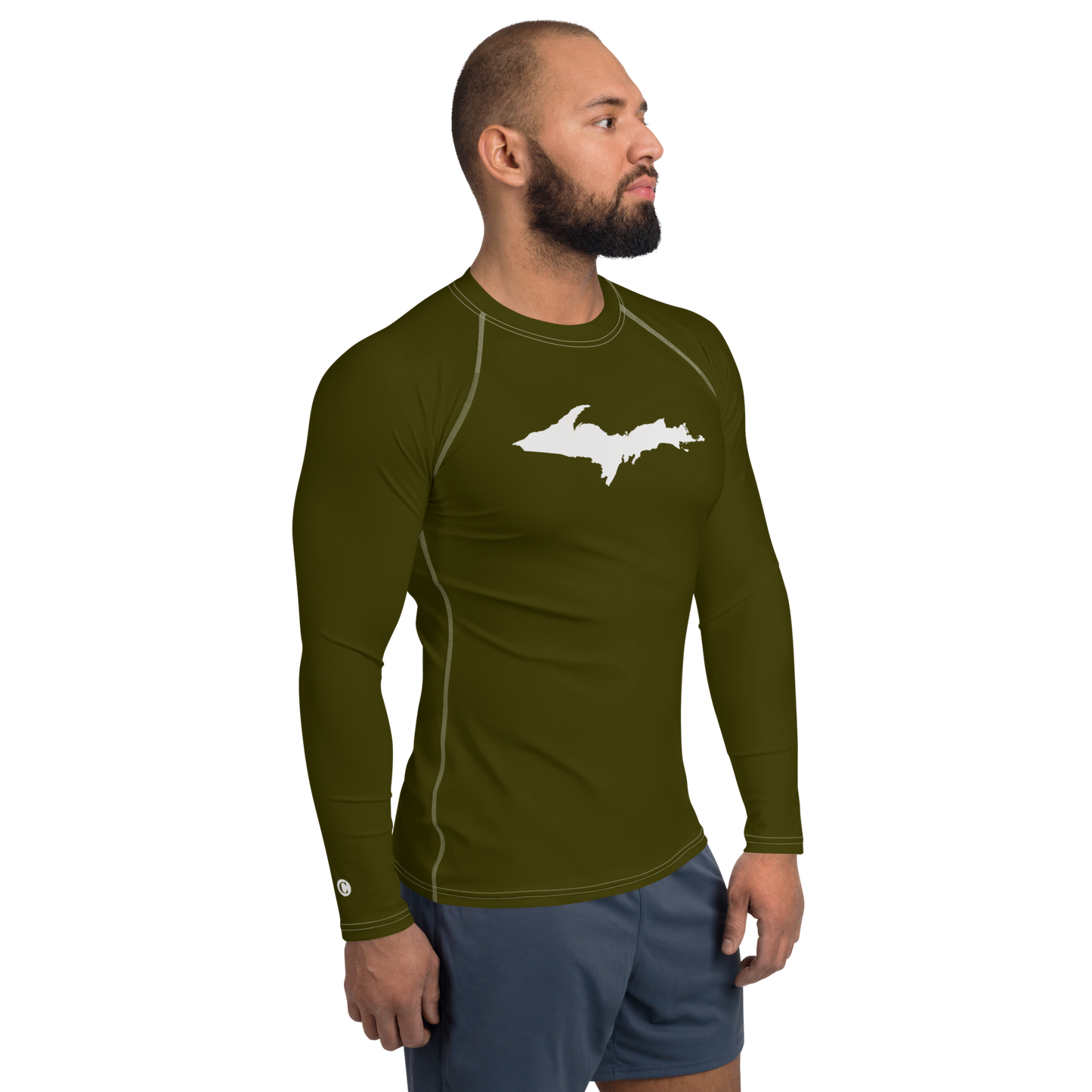 Michigan Upper Peninsula Rash Guard (w/ UP Outline) | Men's - Military Green