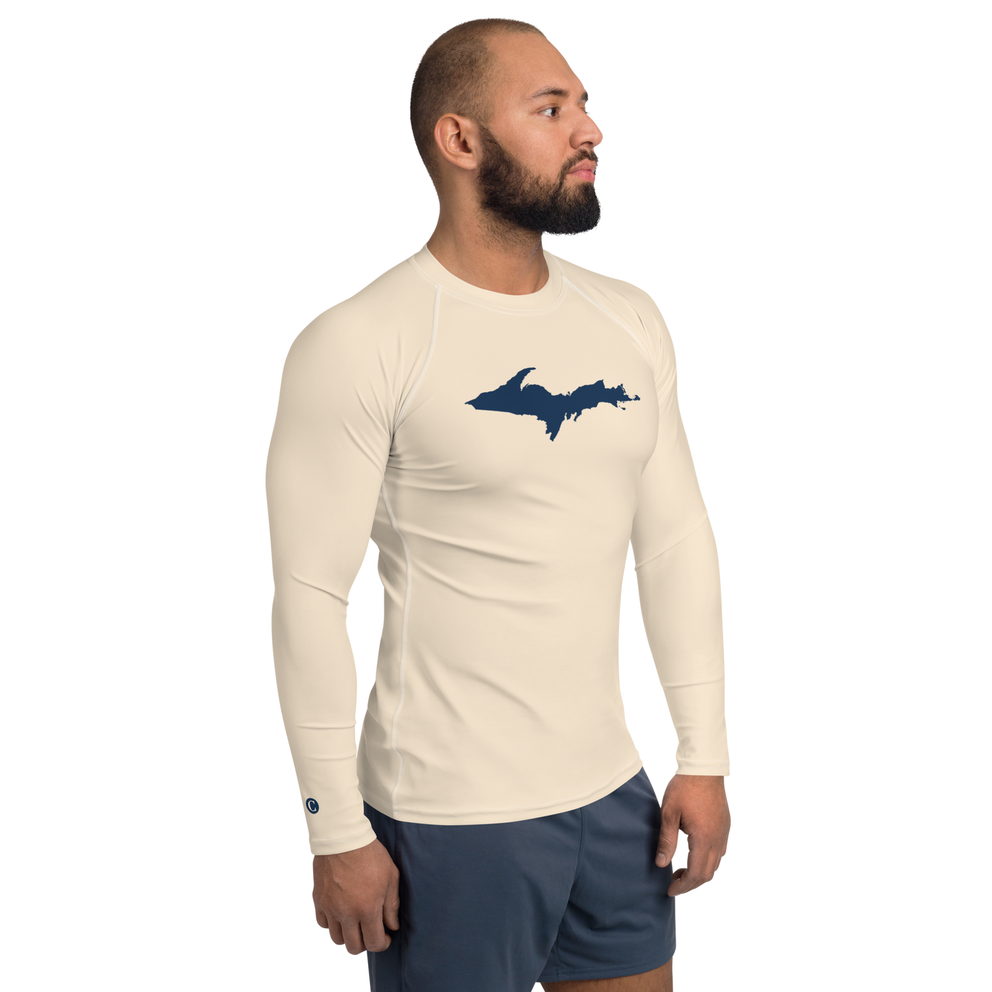 Michigan Upper Peninsula Rash Guard (w/ UP Outline) | Men's - Champagne White