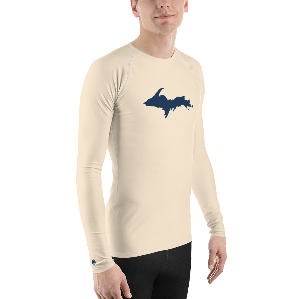 Michigan Upper Peninsula Rash Guard (w/ UP Outline) | Men's - Champagne White