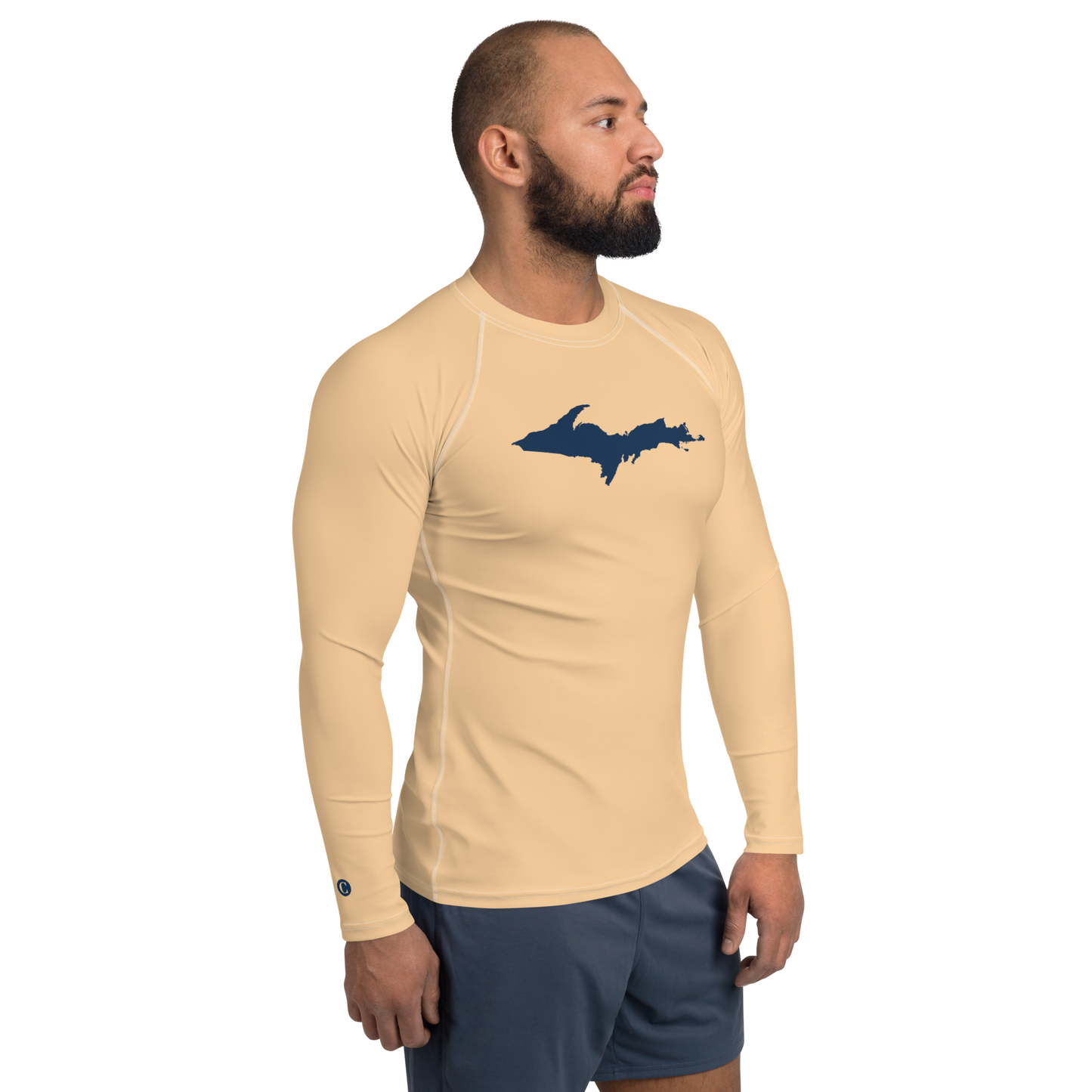 Michigan Upper Peninsula Rash Guard (w/ UP Outline) | Men's - Pale Apricot