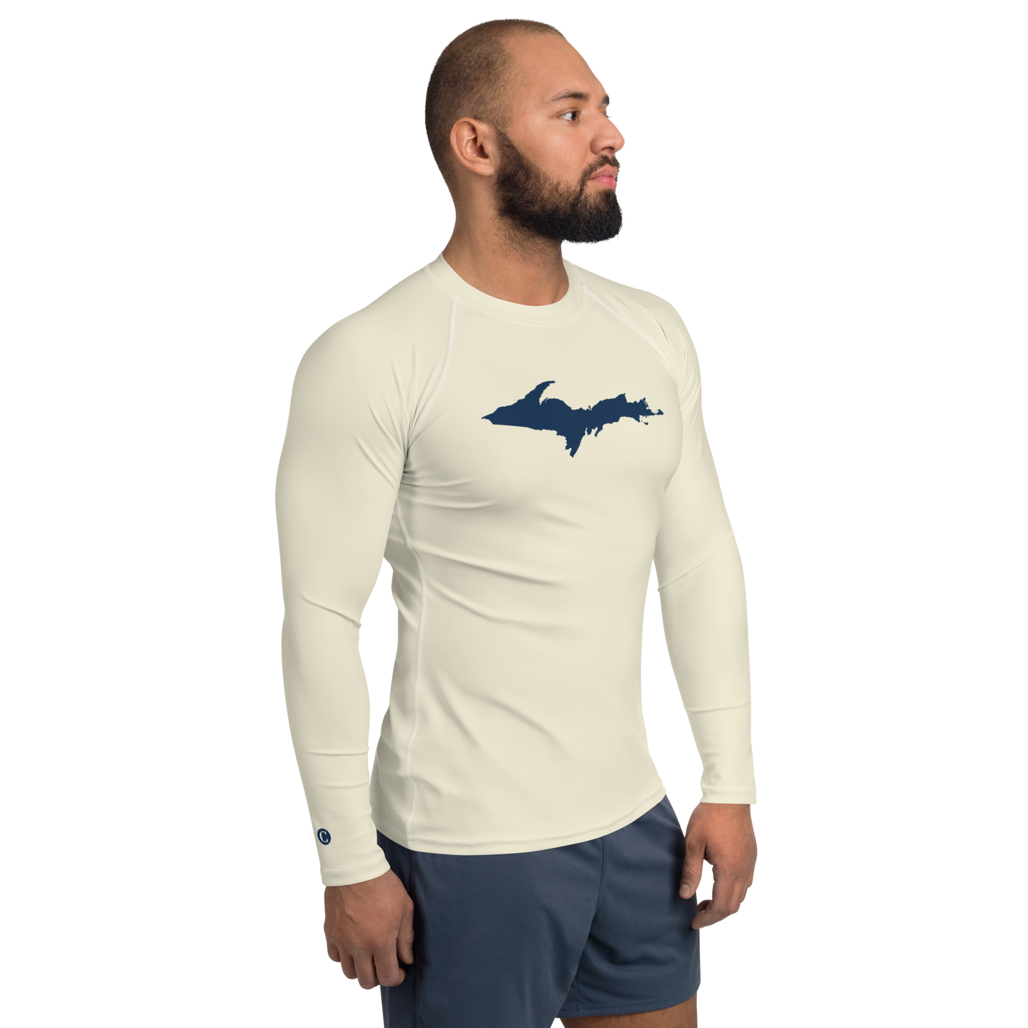 Michigan Upper Peninsula Rash Guard (w/ UP Outline) | Men's - Ivory