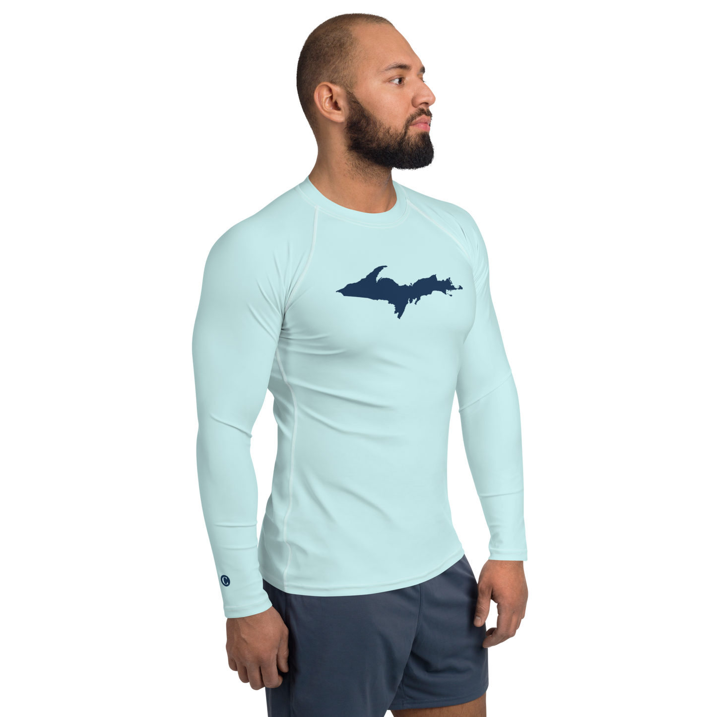 Michigan Upper Peninsula Rash Guard (w/ UP Outline) | Men's - Cyan