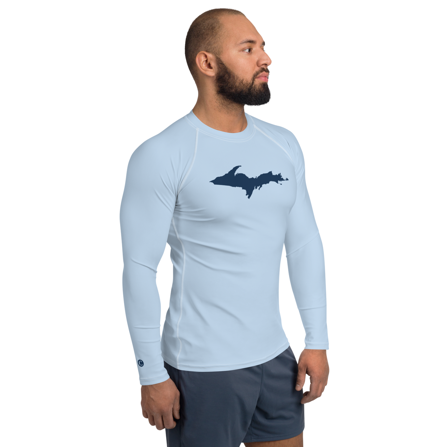 Michigan Upper Peninsula Rash Guard (w/ UP Outline) | Men's - Light Blue