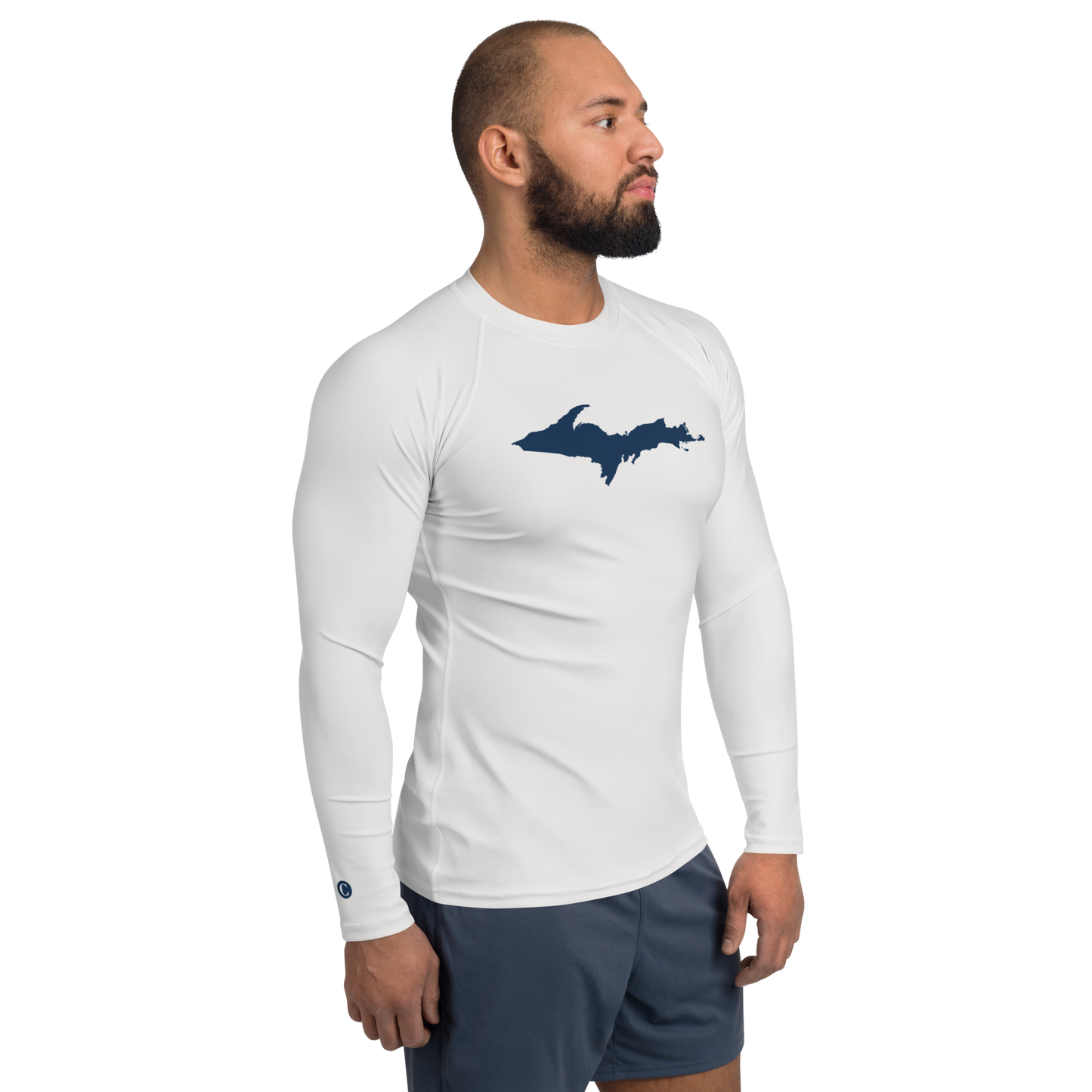 Michigan Upper Peninsula Rash Guard (w/ UP Outline) | Men's - Birch Bark White