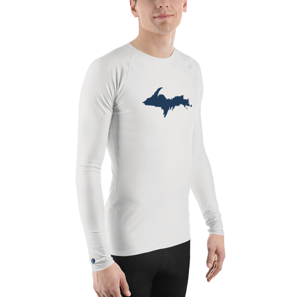 Michigan Upper Peninsula Rash Guard (w/ UP Outline) | Men's - Birch Bark White