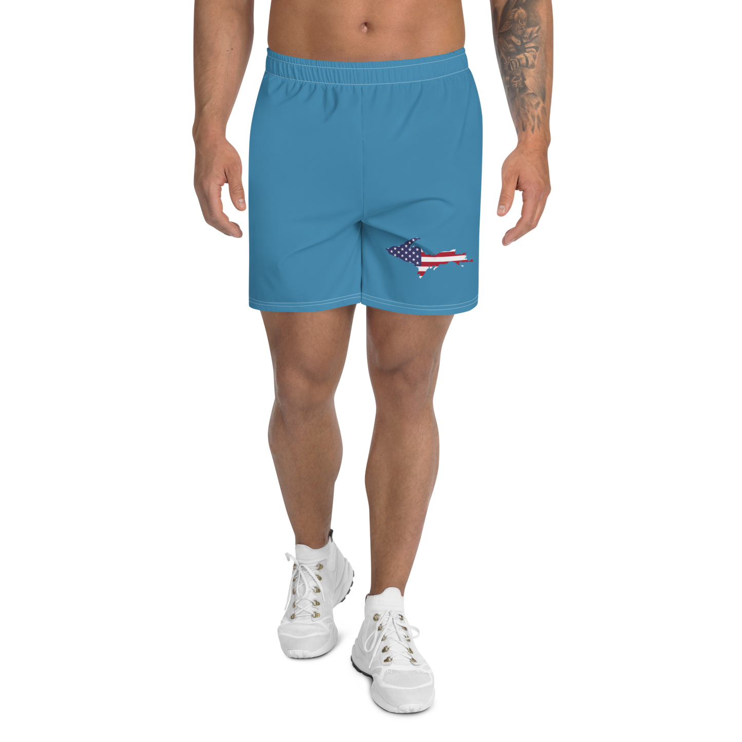 Michigan Upper Peninsula Athletic Shorts (w/ UP USA Flag) | Men's - Lake Michigan Blue