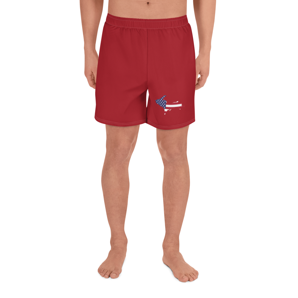 Michigan Upper Peninsula Athletic Shorts (w/ UP USA Flag) | Men's - Thimbleberry Red