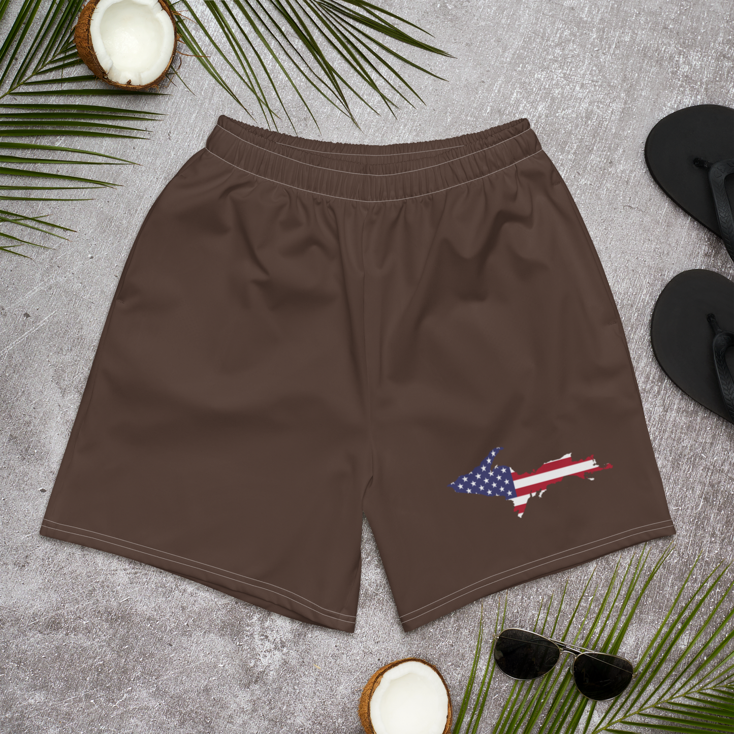 Michigan Upper Peninsula Athletic Shorts (w/ UP USA Flag) | Men's - Hickory Color