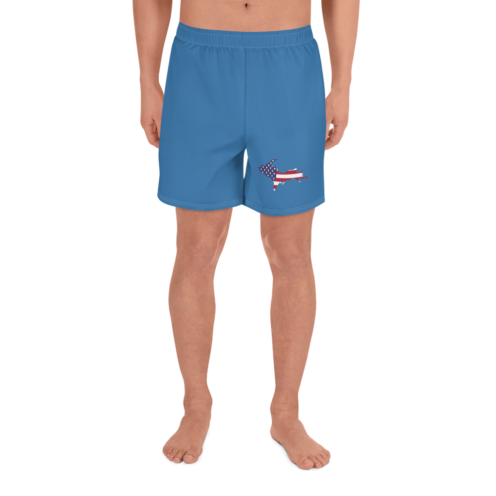 Michigan Upper Peninsula Athletic Shorts (w/ UP USA Flag) | Men's - Lake Superior Blue