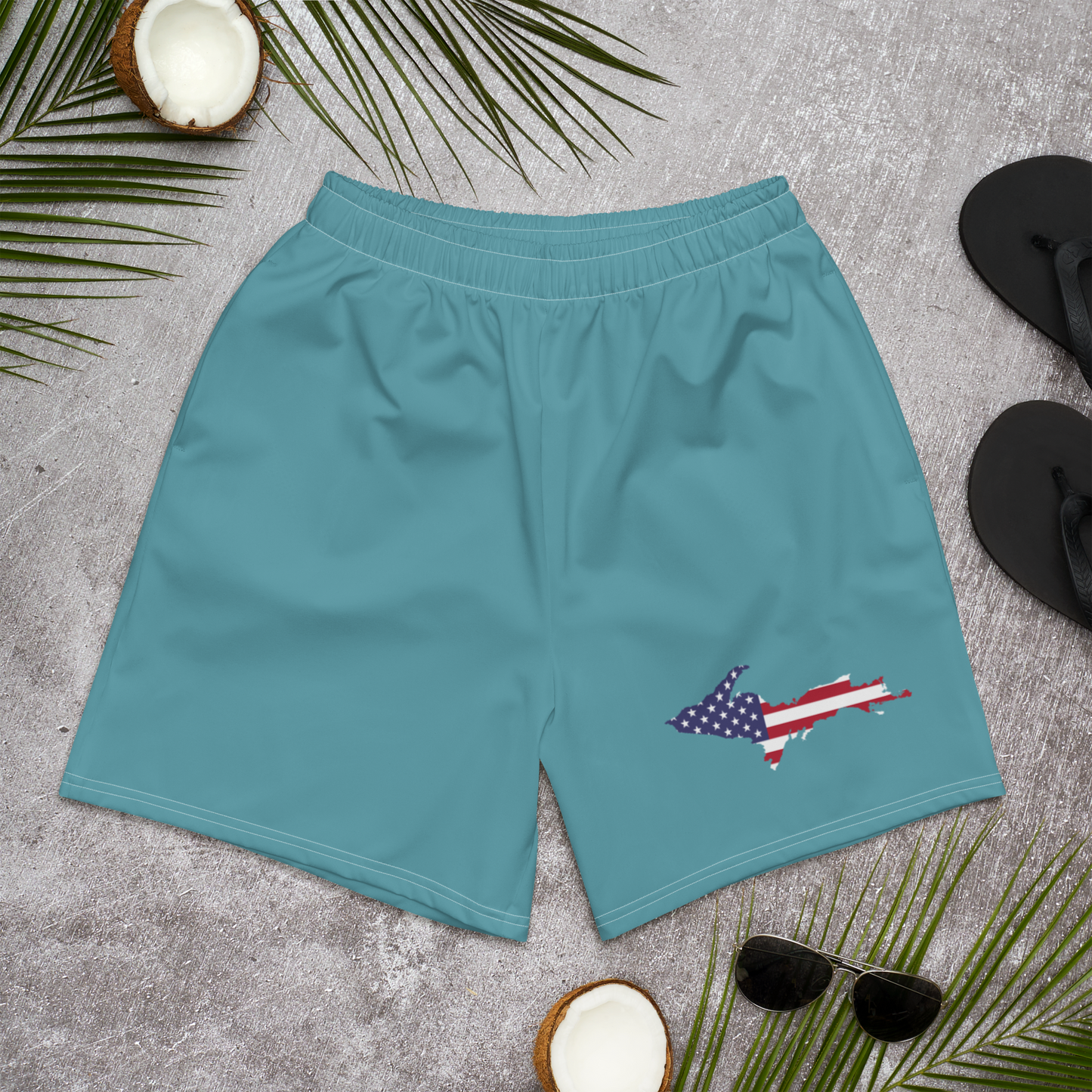 Michigan Upper Peninsula Athletic Shorts (w/ UP USA Flag) | Men's - Lake Huron Blue