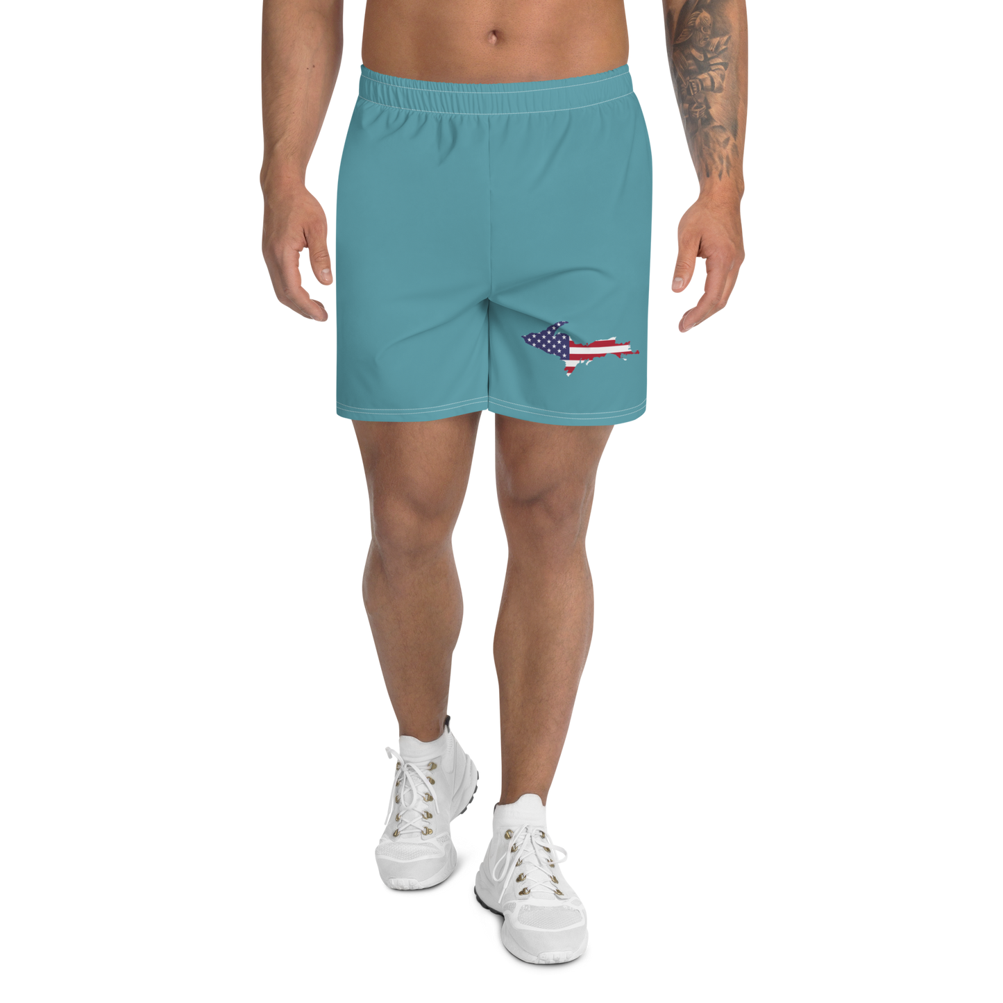 Michigan Upper Peninsula Athletic Shorts (w/ UP USA Flag) | Men's - Lake Huron Blue