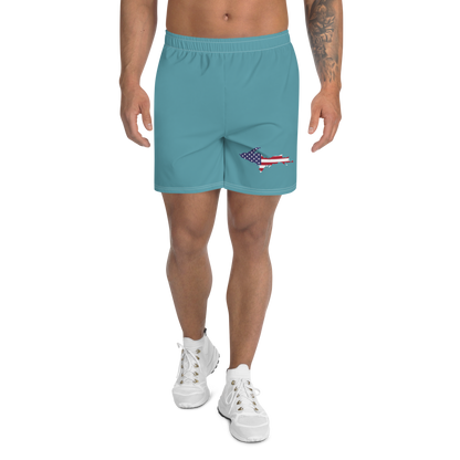 Michigan Upper Peninsula Athletic Shorts (w/ UP USA Flag) | Men's - Lake Huron Blue