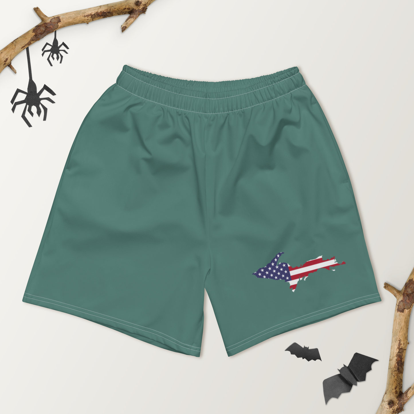 Michigan Upper Peninsula Athletic Shorts (w/ UP USA Flag) | Men's - Copper Green