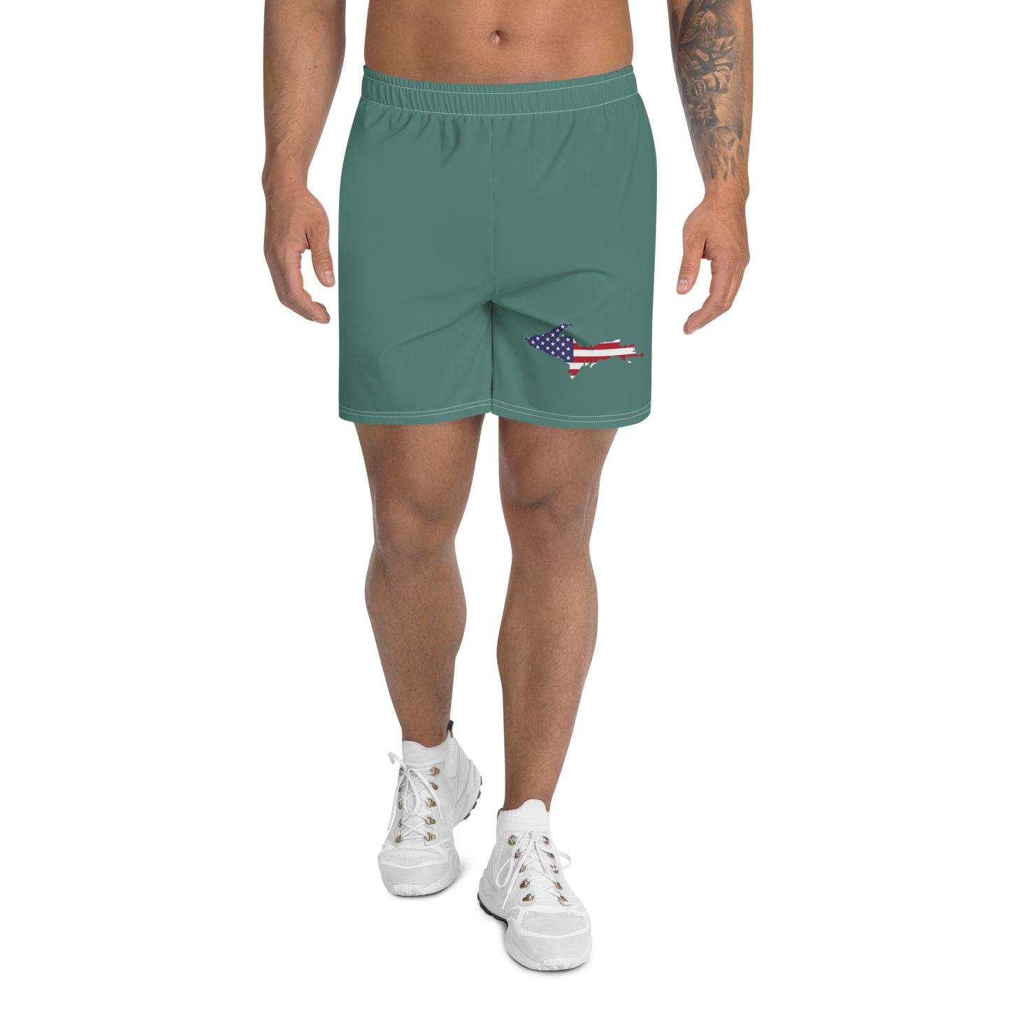 Michigan Upper Peninsula Athletic Shorts (w/ UP USA Flag) | Men's - Copper Green