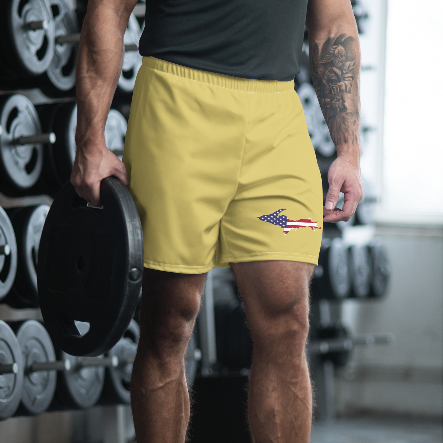 Michigan Upper Peninsula Athletic Shorts (w/ UP USA Flag) | Men's - Plum Yellow