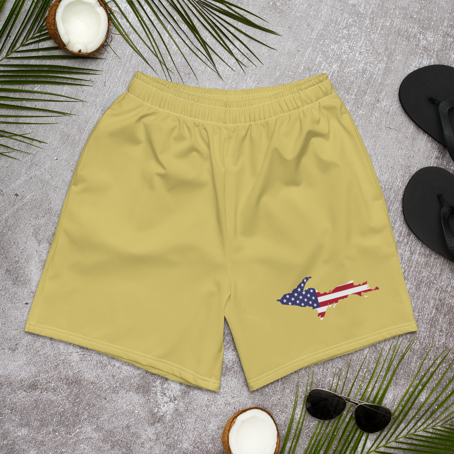 Michigan Upper Peninsula Athletic Shorts (w/ UP USA Flag) | Men's - Plum Yellow