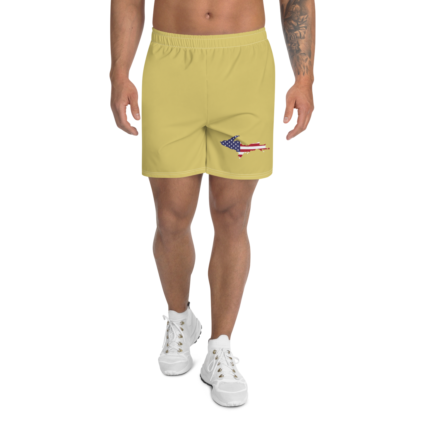 Michigan Upper Peninsula Athletic Shorts (w/ UP USA Flag) | Men's - Plum Yellow