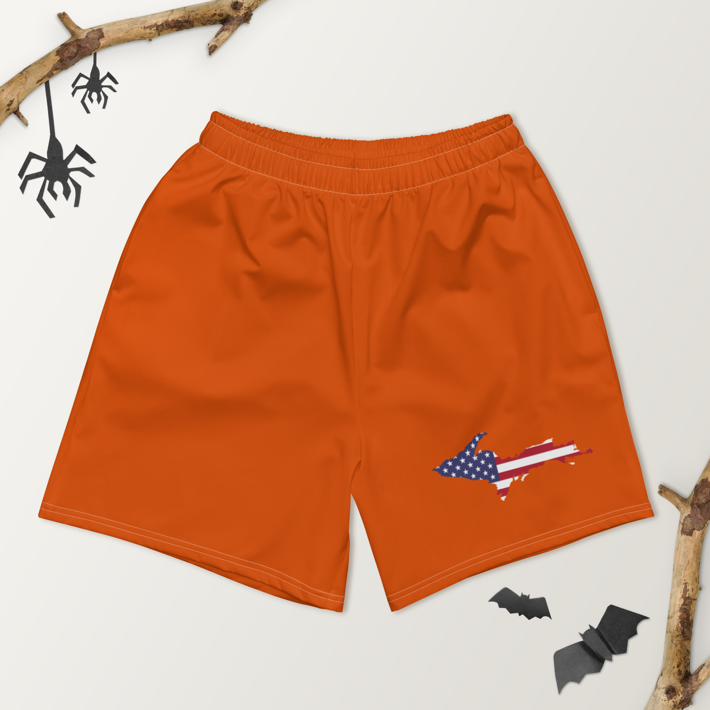 Michigan Upper Peninsula Athletic Shorts (w/ UP USA Flag) | Men's - Maple Leaf Orange