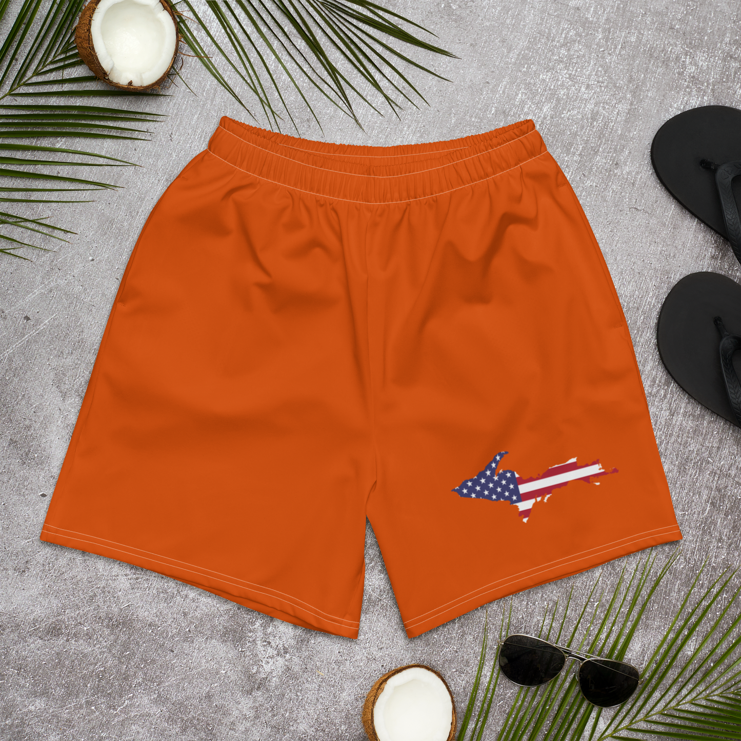 Michigan Upper Peninsula Athletic Shorts (w/ UP USA Flag) | Men's - Maple Leaf Orange