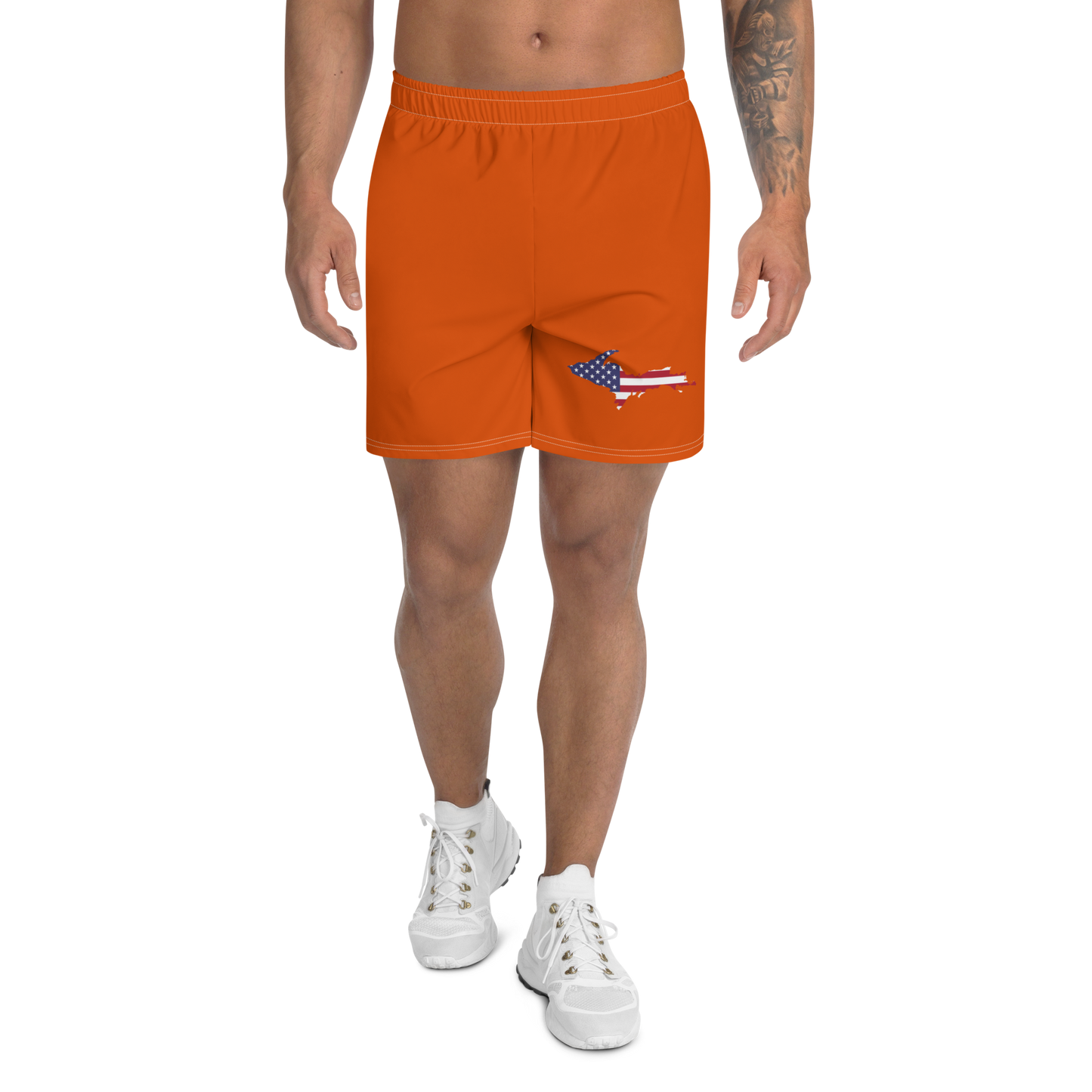 Michigan Upper Peninsula Athletic Shorts (w/ UP USA Flag) | Men's - Maple Leaf Orange