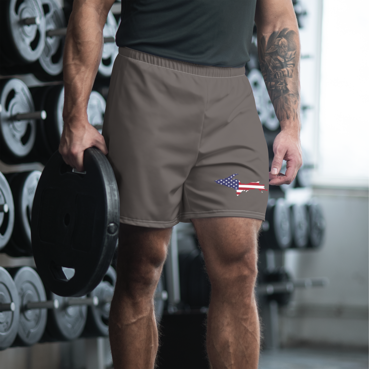 Michigan Upper Peninsula Athletic Shorts (w/ UP USA Flag) | Men's - Warren Tank Grey