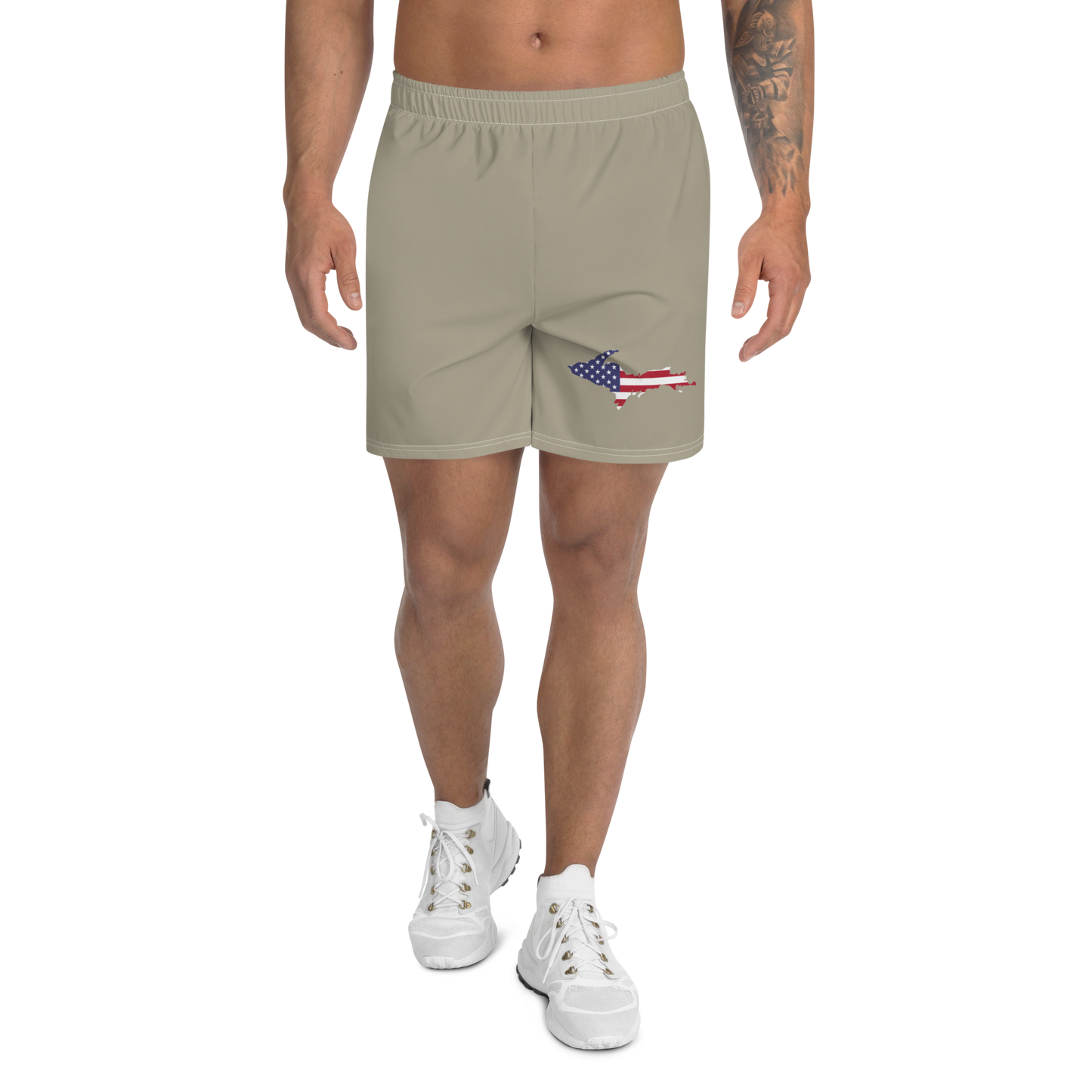 Michigan Upper Peninsula Athletic Shorts (w/ UP USA Flag) | Men's - Petoskey Stone Beige