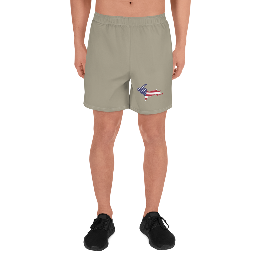 Michigan Upper Peninsula Athletic Shorts (w/ UP USA Flag) | Men's - Petoskey Stone Beige