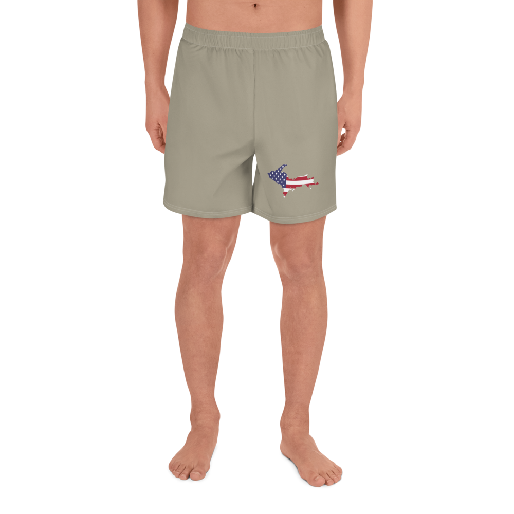 Michigan Upper Peninsula Athletic Shorts (w/ UP USA Flag) | Men's - Petoskey Stone Beige