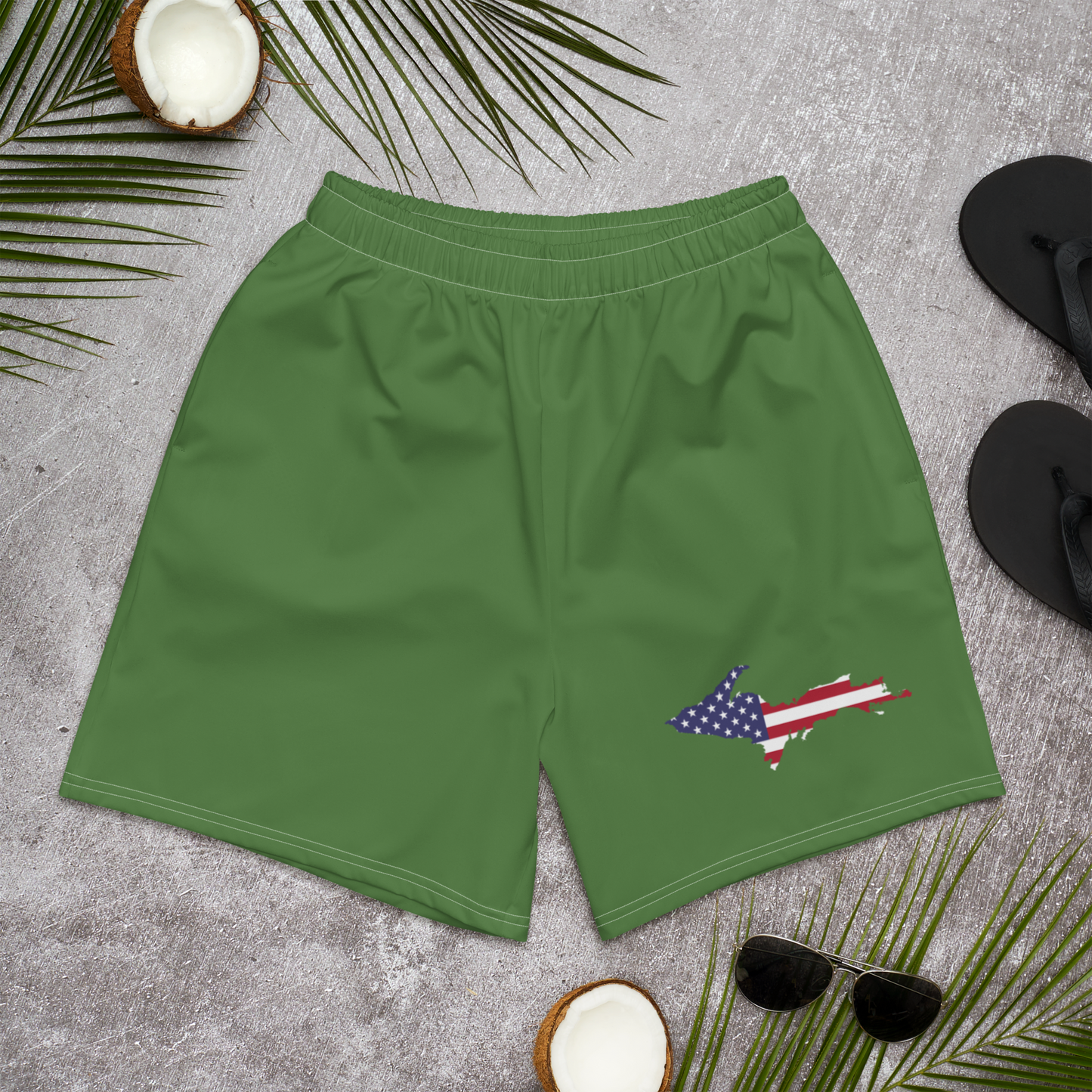 Michigan Upper Peninsula Athletic Shorts (w/ UP USA Flag) | Men's - Pine Green