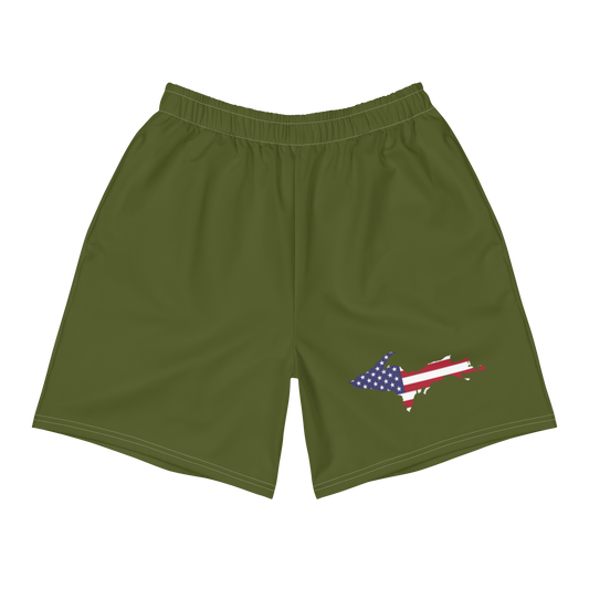 Michigan Upper Peninsula Athletic Shorts (w/ UP USA Flag) | Men's - Army Green