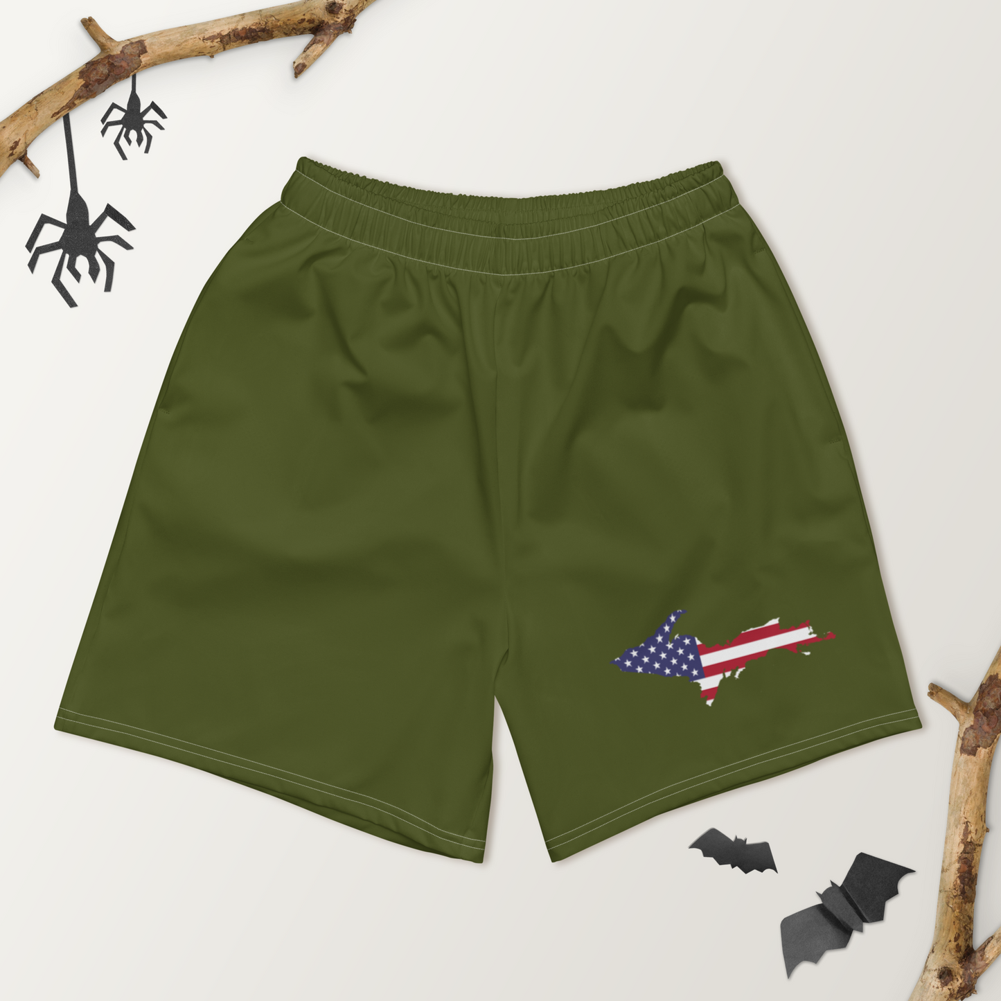 Michigan Upper Peninsula Athletic Shorts (w/ UP USA Flag) | Men's - Army Green