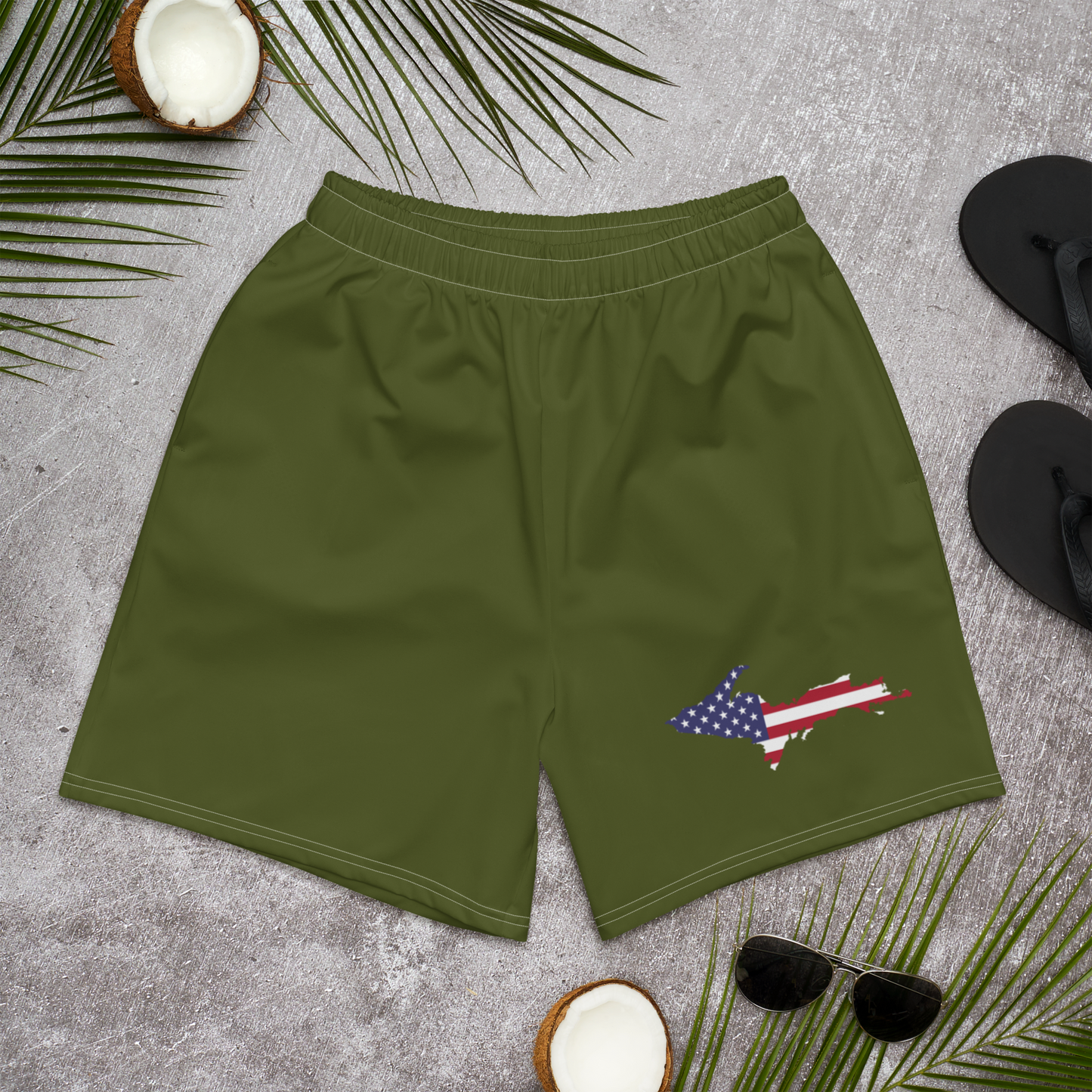 Michigan Upper Peninsula Athletic Shorts (w/ UP USA Flag) | Men's - Army Green