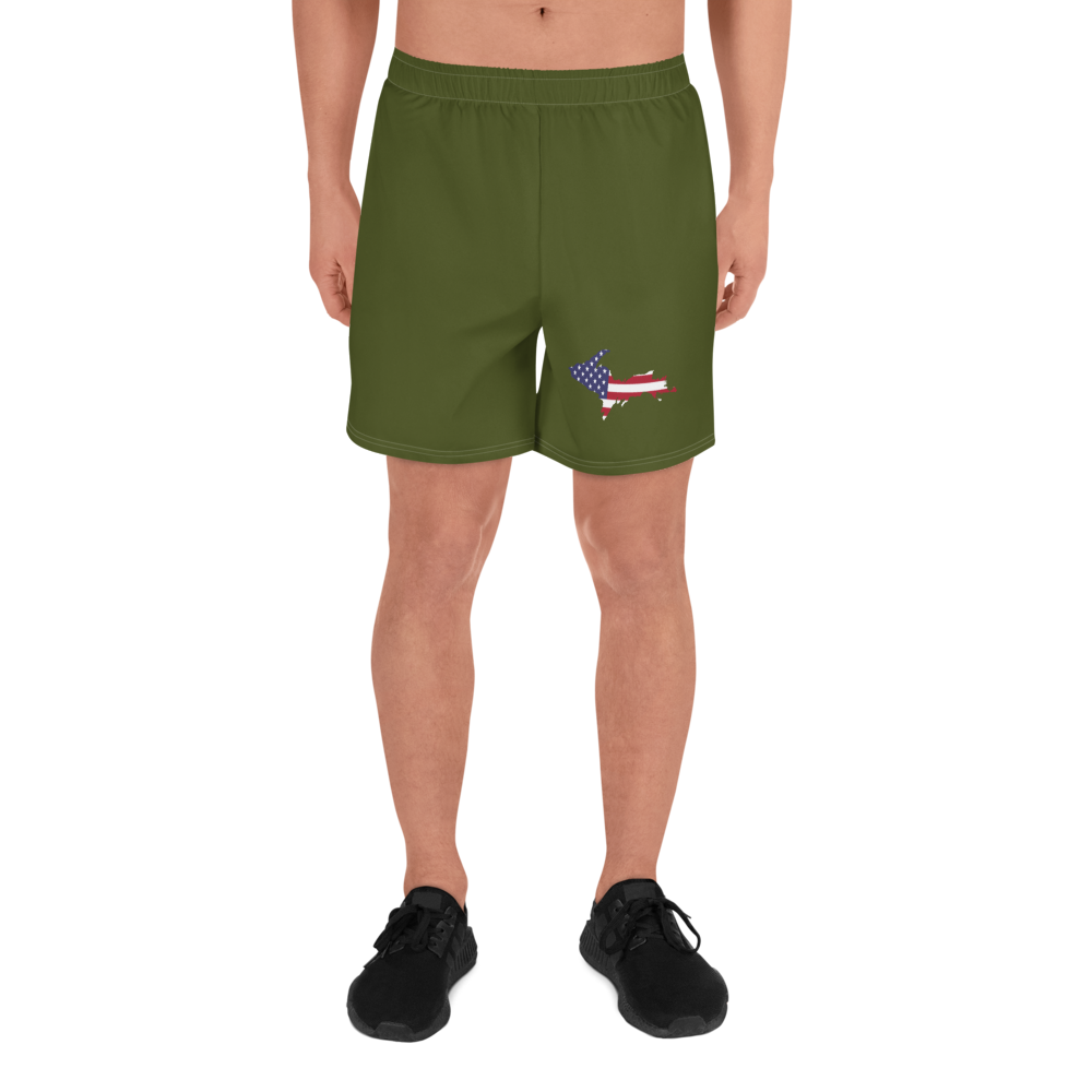 Michigan Upper Peninsula Athletic Shorts (w/ UP USA Flag) | Men's - Army Green