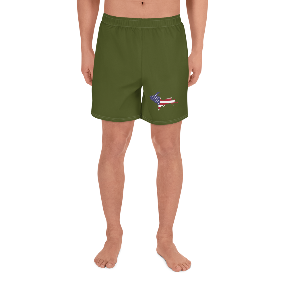 Michigan Upper Peninsula Athletic Shorts (w/ UP USA Flag) | Men's - Army Green