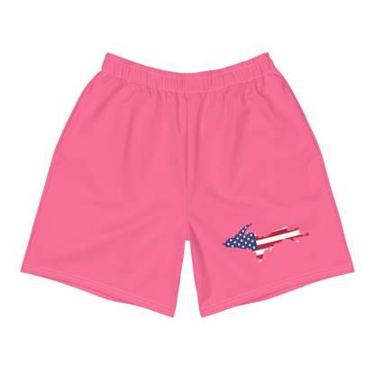 Michigan Upper Peninsula Athletic Shorts (w/ UP USA Flag) | Men's - Rhodochrosite Pink