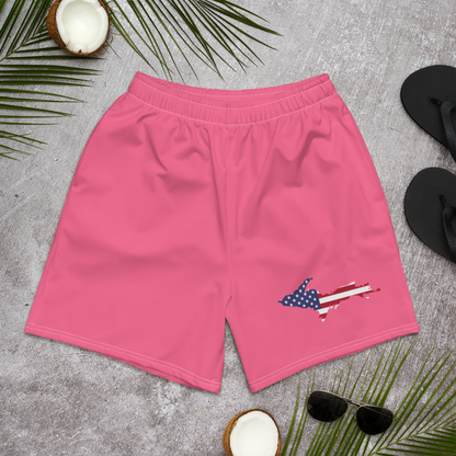 Michigan Upper Peninsula Athletic Shorts (w/ UP USA Flag) | Men's - Rhodochrosite Pink